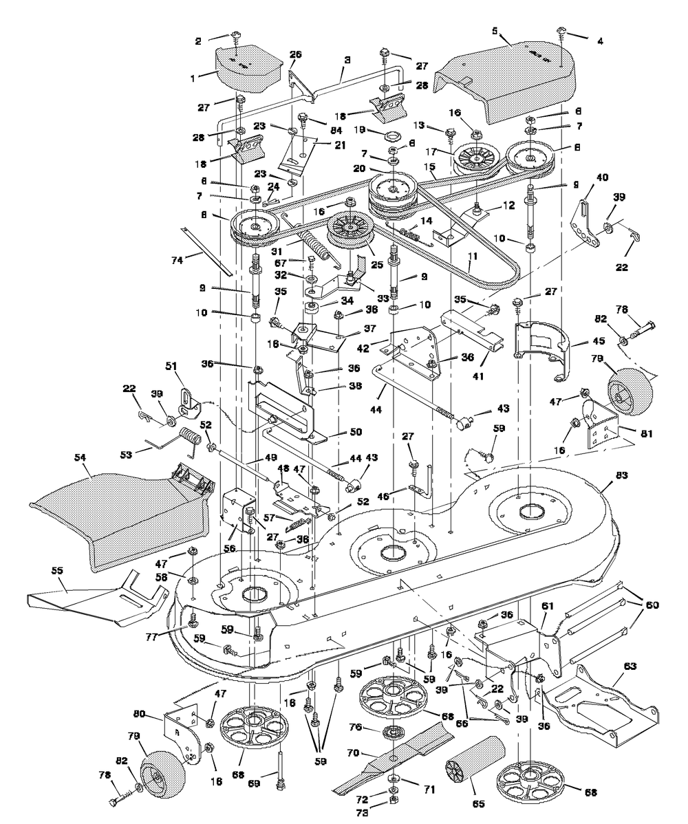 Mower Housing Diagram and Parts List for 46379X192B 1997 Briggs and Stratton Lawn Tractor